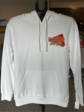 Vintage Style Doritos Men's Racing Pullover Hoodie Graphic Logo White Size S/P